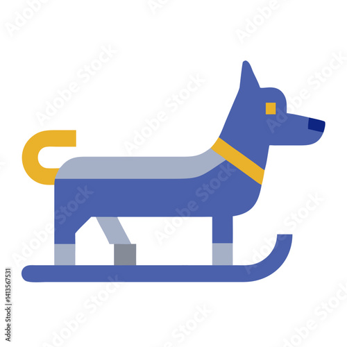 Dog Sled Icon in Vector Style with Blue and Yellow Colors  
