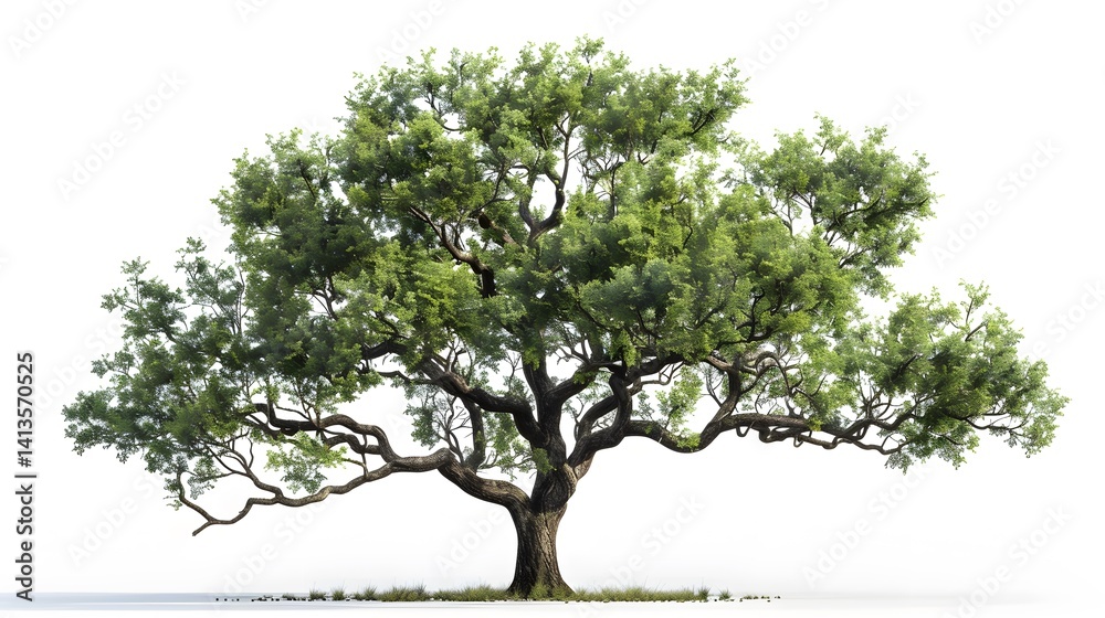 Obraz premium Texas Live Oak Tree in Springtime: Isolated White Background for Design Projects