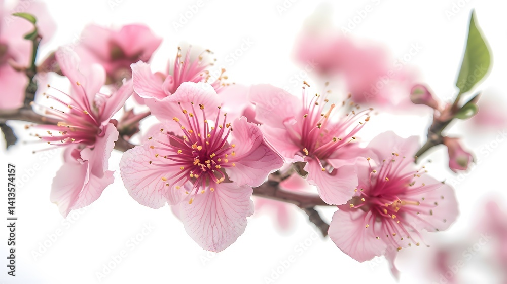 Fototapeta premium Vibrant Peach Blossoms in a Lush Spring Tea Garden - Botanical Beauty