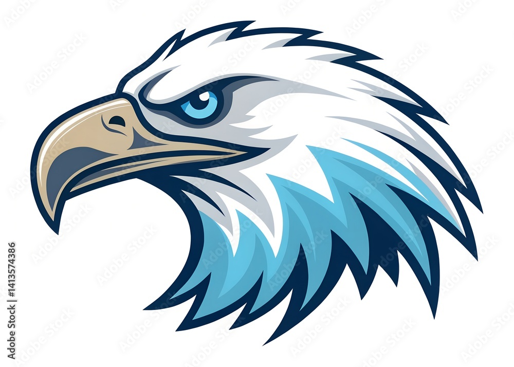 Fototapeta premium Majestic Eagle Head: A powerful and majestic eagle head, rendered in vibrant blue and white hues, exudes strength, freedom, and leadership.
