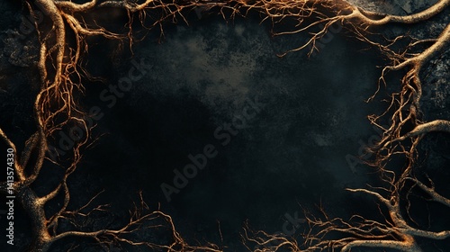 Dark roots frame, textured background, design element