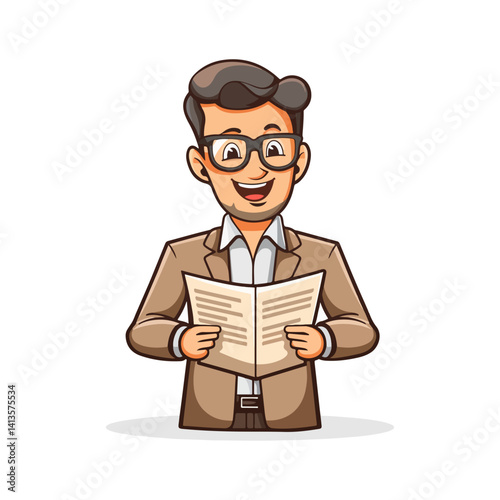 Happy Man Reading Good News Breaking News Illustration