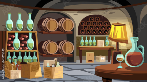 Explore this inviting wine cellar, featuring vintage bottles, rustic barrels, and warm lighting. Perfect for showcasing intimate gatherings, wine tastings, or vineyard aesthetics.