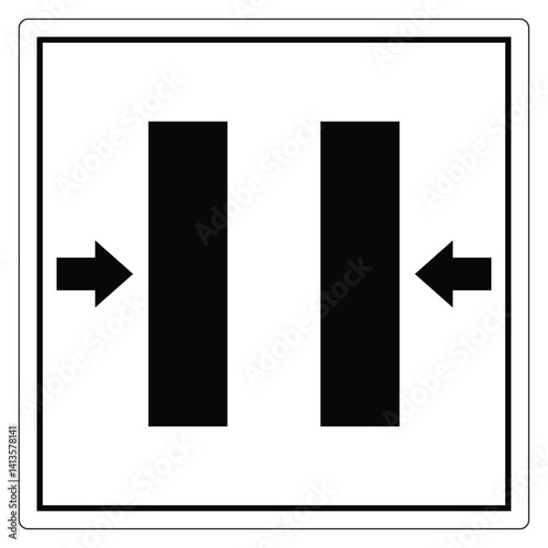 Minimalist Symbol of Movement Narrowing in Black and White Sign for Traffic Instructions
