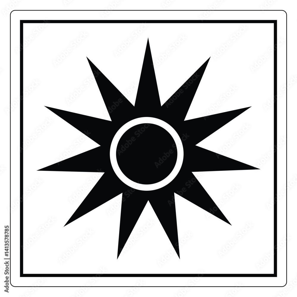 Black and White Sun Symbol with Radiating Rays in Geometric Design Black and White Sun Symbol with Radiating Rays in Geometric Design
