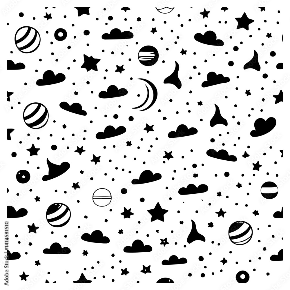 Fototapeta premium Doodle Sky: Whimsical Celestial Elements Pattern
