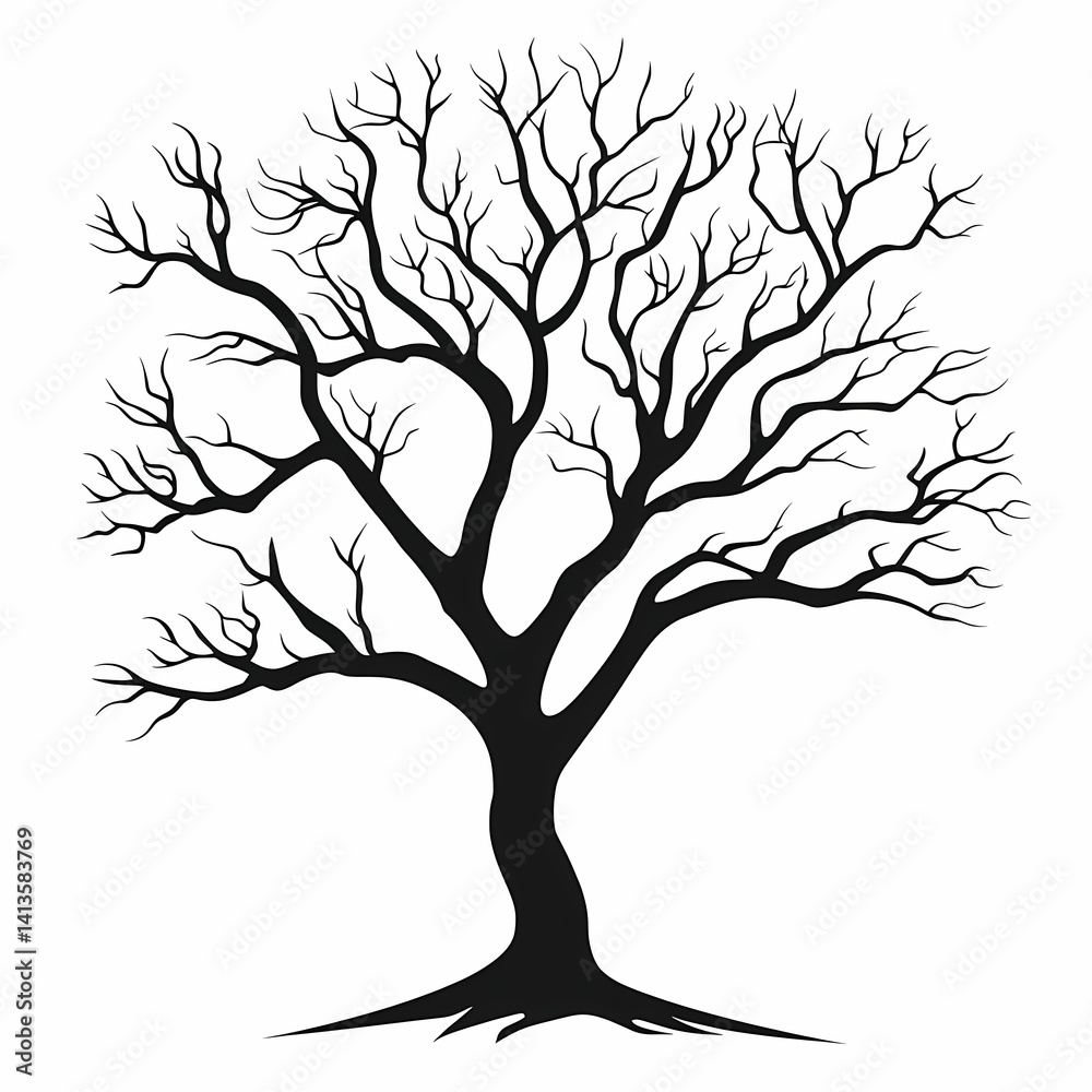 Obraz premium Leafless Tree Silhouette: Organic Outline and Artistic Design in a Mystical Winter Forest Landscape