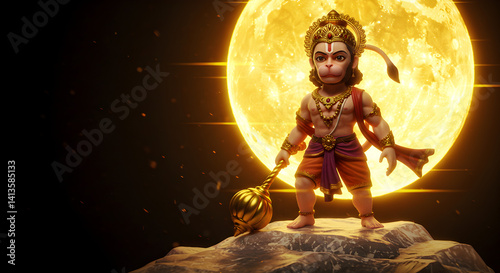 Hanuman Powerful Hindu God Illustration . Hanuman Warrior Hindu Mythology divine spiritual , Hanuman God Illustration - Strength and Devotion, show his strength, courage, and unwavering devotion . photo