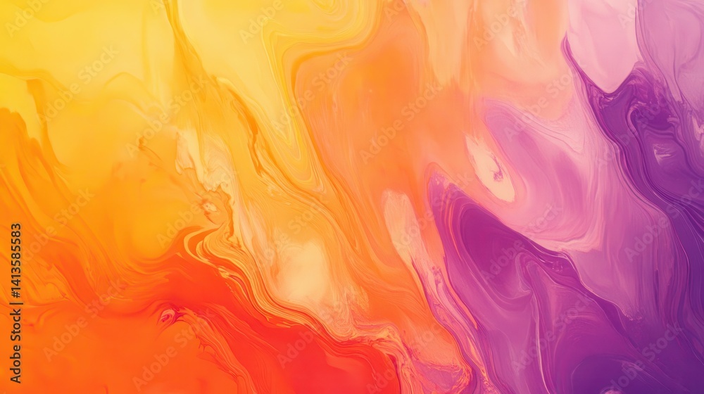 Vibrant abstract painting featuring flowing hues of orange, yellow, and purple. Vibrant abstract painting featuring flowing hues of orange, yellow, and purple.