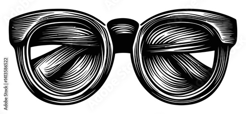 Artistic Woodcut Style Illustration of Stylish Glasses with Texture