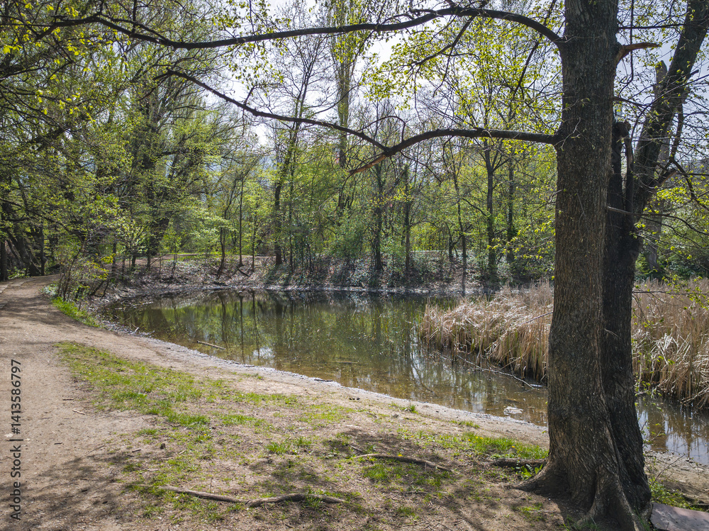 Spring Landscape of South Park in city of Sofia, Bulgaria