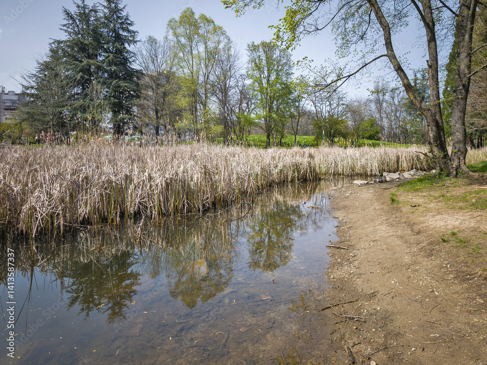 Spring Landscape of South Park in city of Sofia, Bulgaria