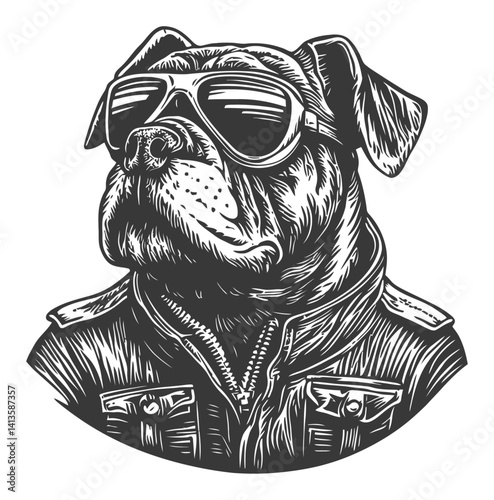 Stylish Dog in Sunglasses Engraving Design for Unique Artwork