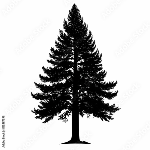 Evergreen Tree Silhouette: Coniferous Forest Landscape for Nature Enthusiasts and Scenic Tranquility