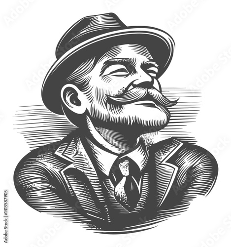 Vintage Engraving of a Distinguished Gentleman with a Mustache