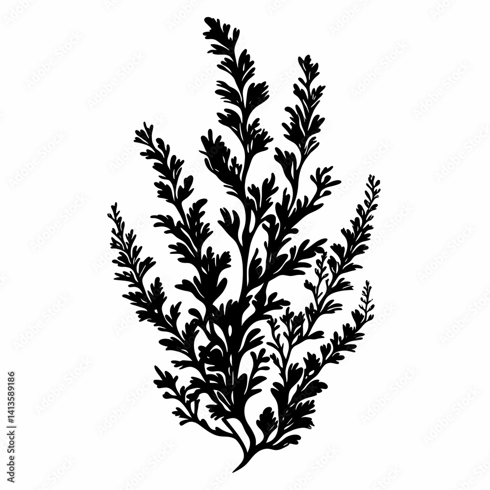 Naklejka premium Black and White Silhouette Plant: Artistic Botanical Design for Eco-Friendly Home Decor and Fashion
