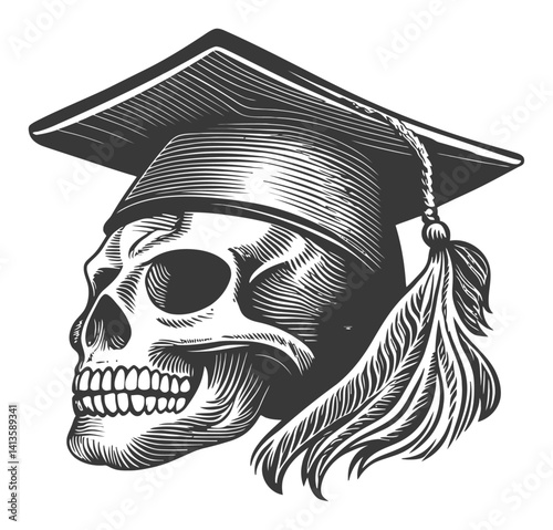 Skull with Graduation Cap Engraving for Educational Theme Design