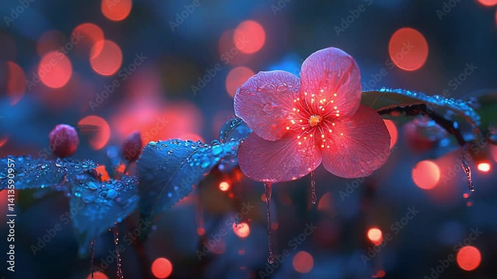 Vibrant pink cherry blossom flowers in full bloom with a glowing bokeh background