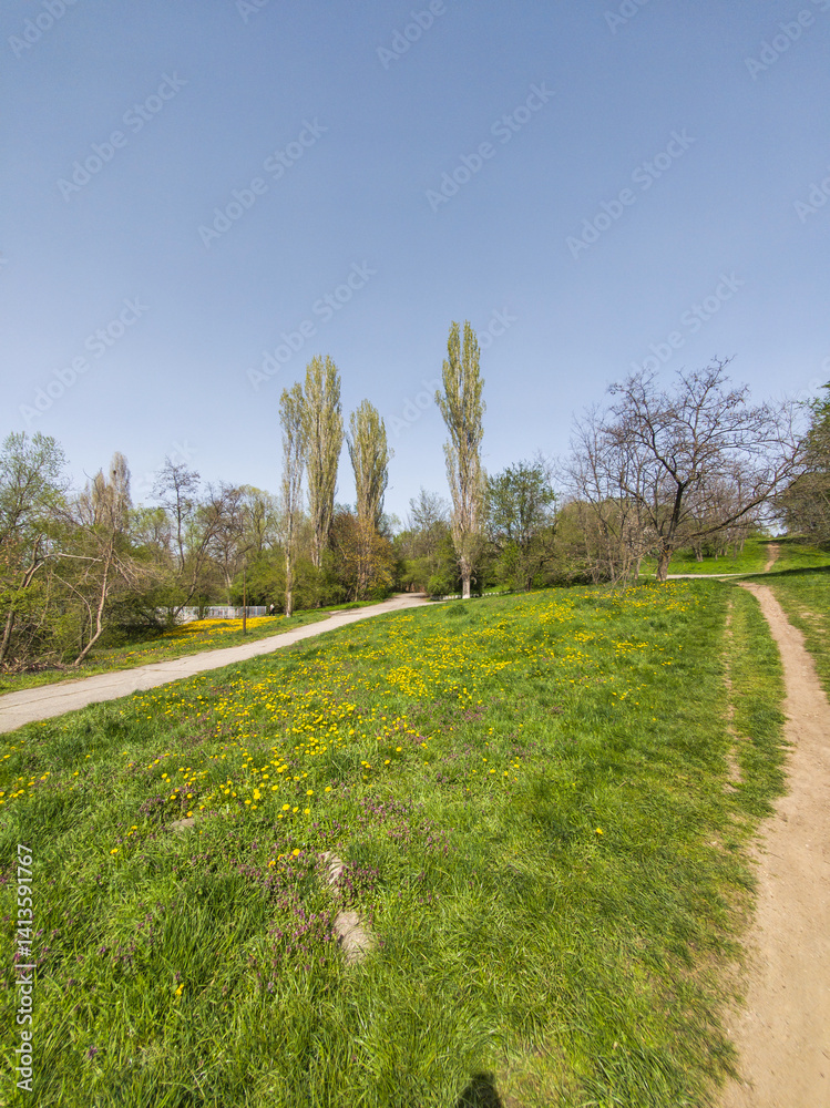 Spring Landscape of South Park in city of Sofia, Bulgaria