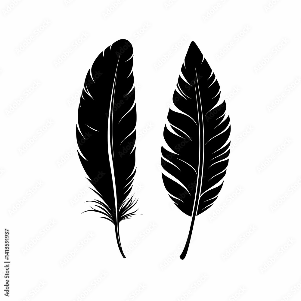 Fototapeta premium Elegant Black Feather Vector Illustration. Minimalist Nature Art with Delicate, Decorative Patterns