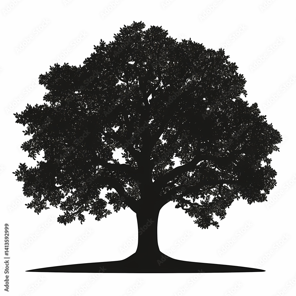 Fototapeta premium Silhouette of Tree with Leafy Foliage in Nature | Black and White Artistry in Natural Landscape