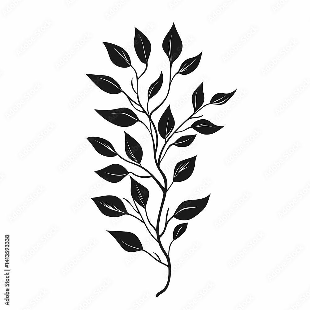 Fototapeta premium Elegant Botanical Silhouette. Minimalist Black Leaf Design - Eco-Friendly Home Decor Patterns & Illustrations