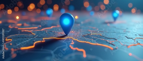 3D Map with Glowing Map Pointer.