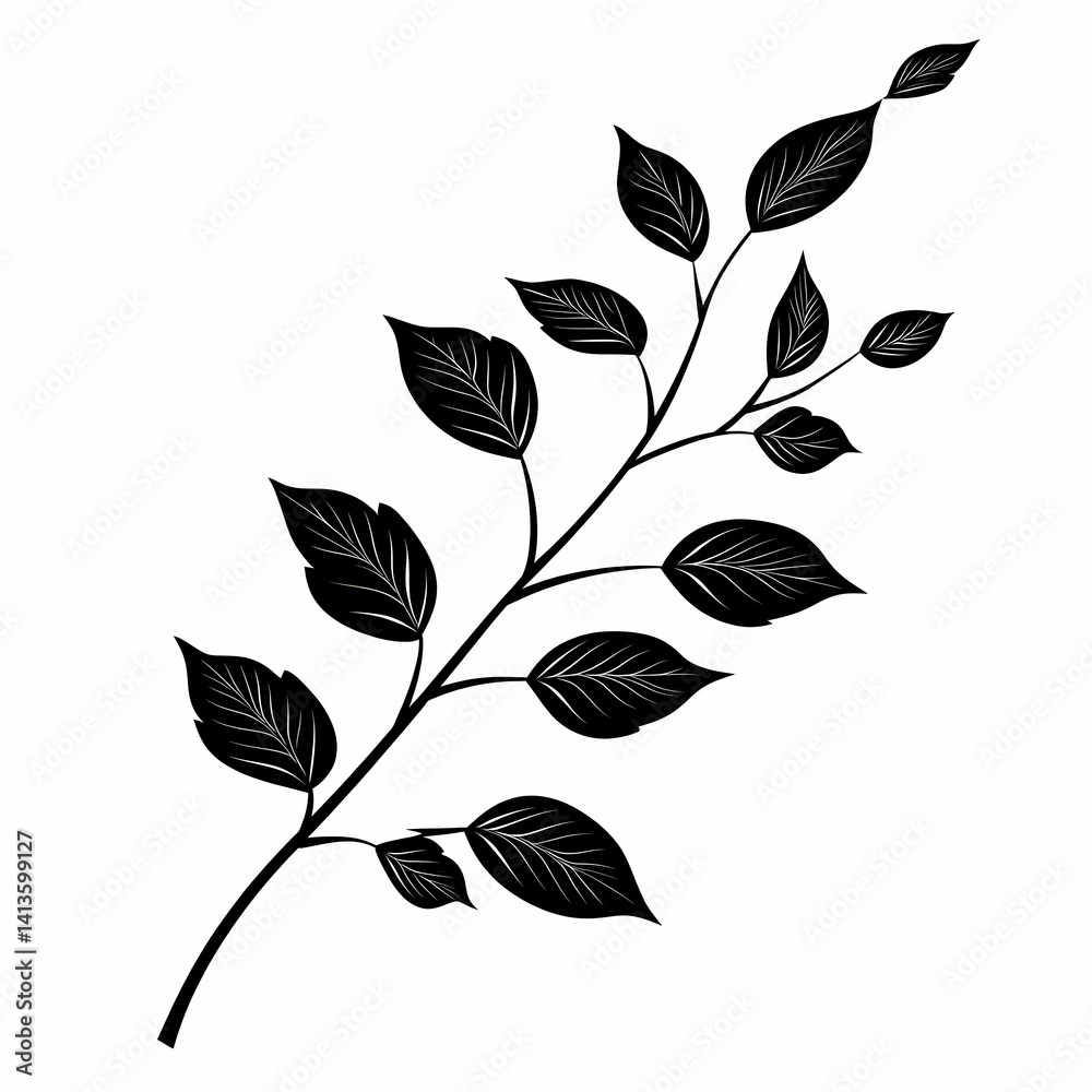 Obraz premium <Botanical Black and White Leaf Illustration: Organic and Eco-Friendly Decorative Art for Nature-Inspired Design>