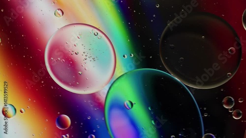 Colorful Oil Bubbles Moving on a Water Surface