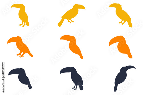 Toucan Bird Silhouette Icon Set. Animal Illustration Design