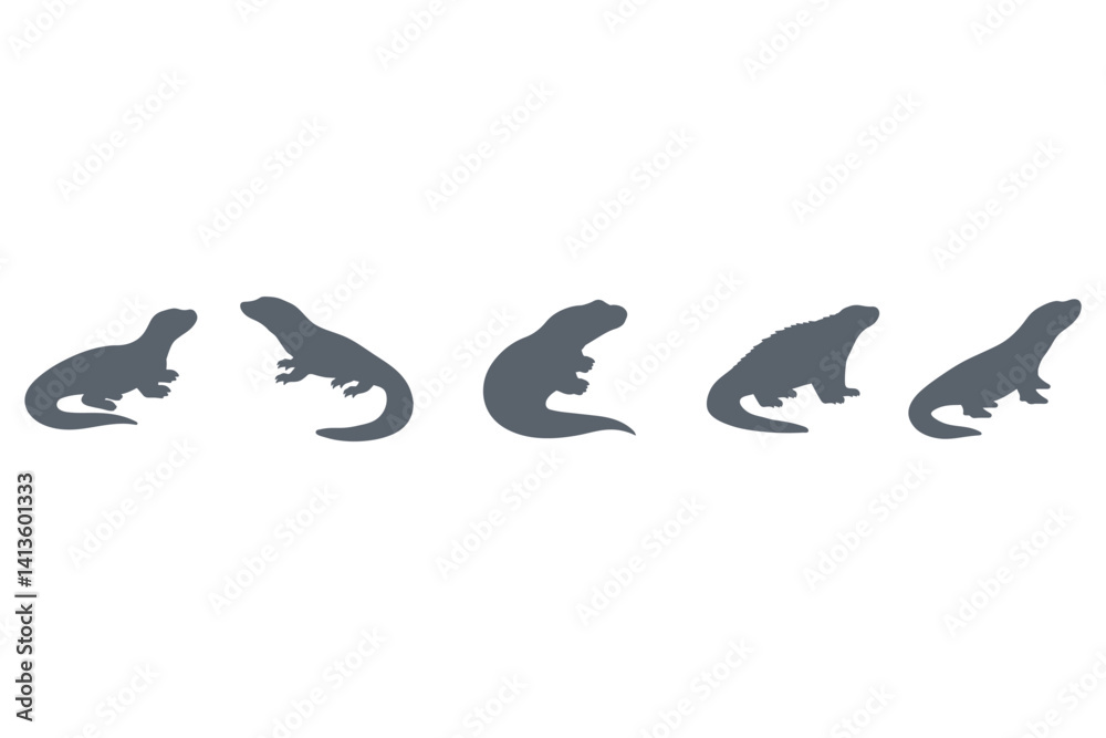 Fototapeta premium Water Monitor Silhouette Icon Set. Animal Illustration Design