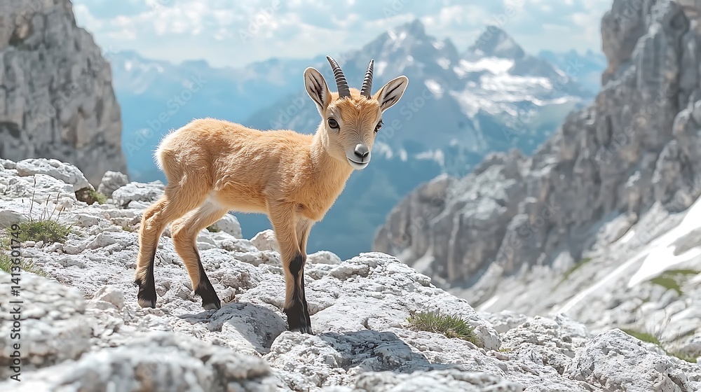 Young mountain goat in majestic landscape wildlife photography Young mountain goat in majestic landscape wildlife photography