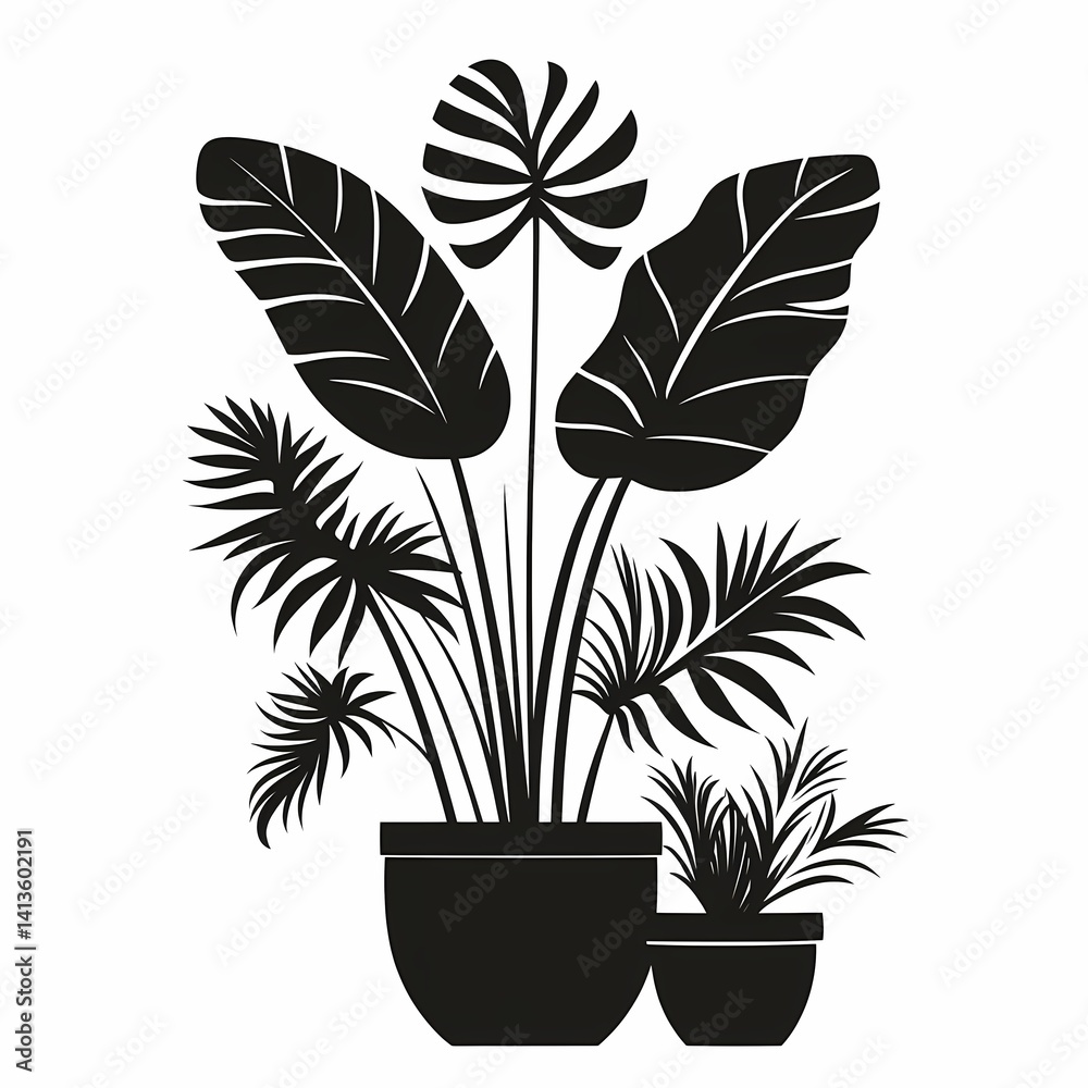 Obraz premium Home Decor Botanical Illustration. Exotic Greenery and Tropical Silhouettes for Modern Interior Design