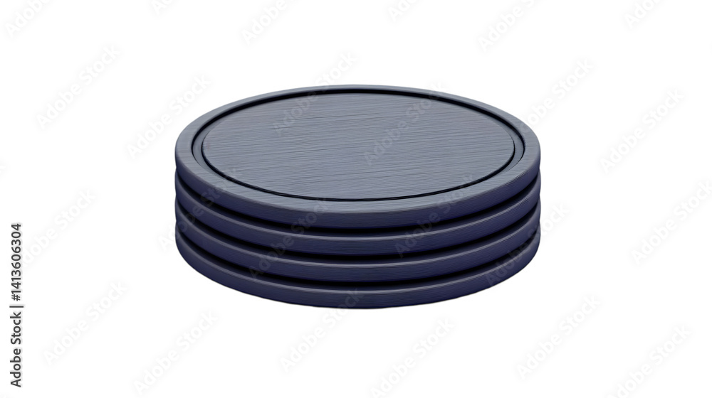 Abstract 3D Rendered Stacked Metallic Gray Disks Isolated Background