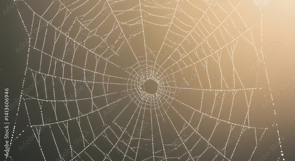 Obraz premium Spiderweb with Dew Drops Sparkling in Soft Light