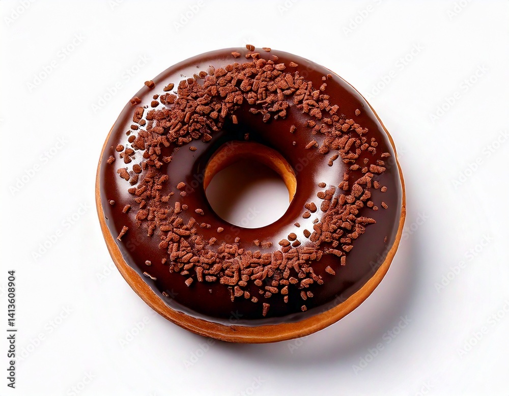 Chocolate donut on white background. Generative AI image 
