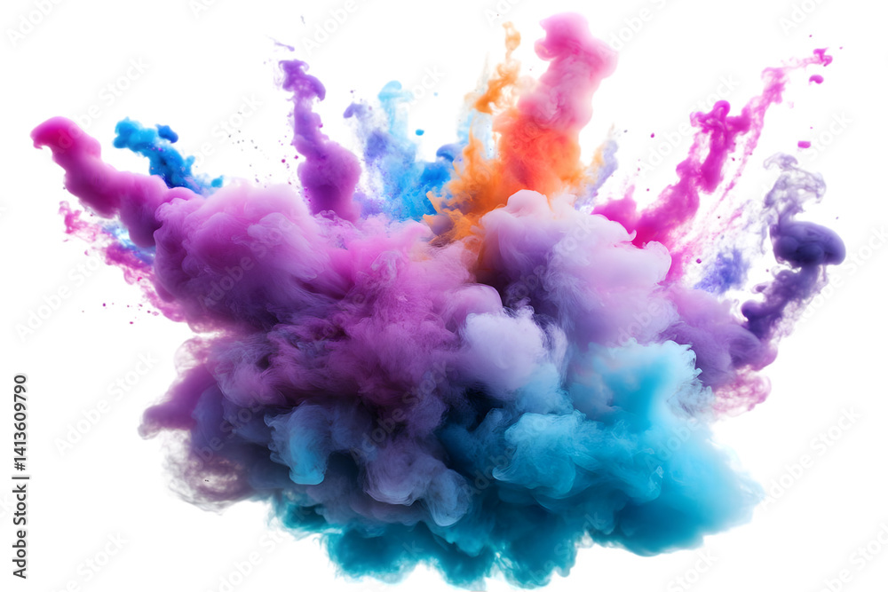 Fototapeta premium Abstract Colorful Explosion Of Powder Smoke Bursting Against Transparent Background