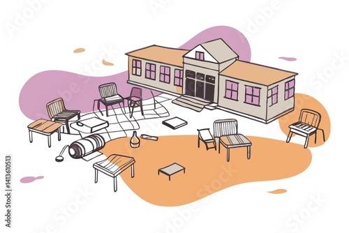 Abandoned empty school during the school summer holiday
