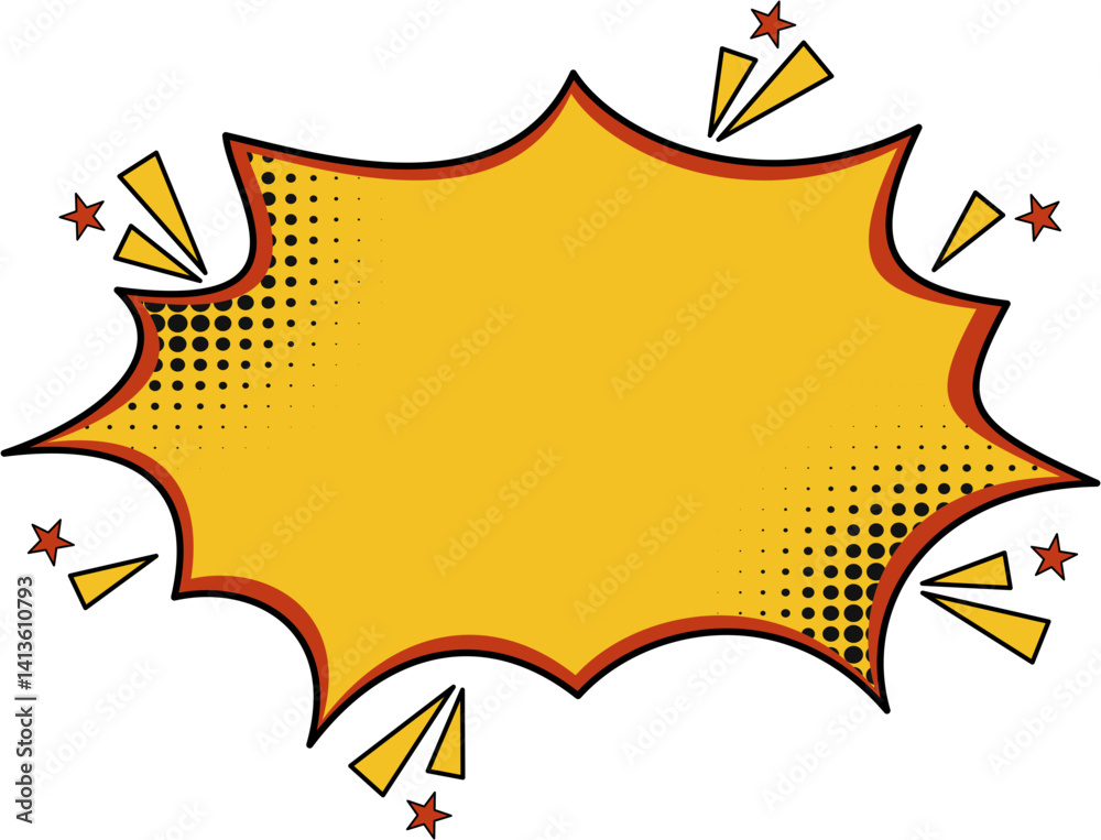 Vector Comic Explosion Speech Bubble with Pop Art Style – Colorful Cartoon Boom Burst Element with Halftone Effect for Banner, Poster, and Social Media Design