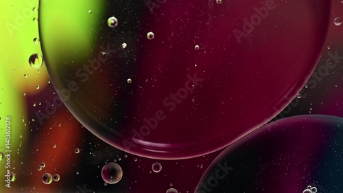 Colorful Oil Bubbles Moving on a Water Surface