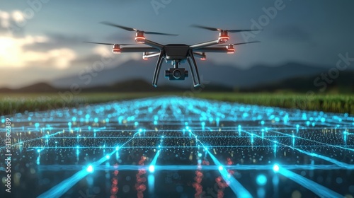 Drone technology revolutionizes agriculture aerial surveying innovations in farmland high-tech environment bird's eye view for efficiency