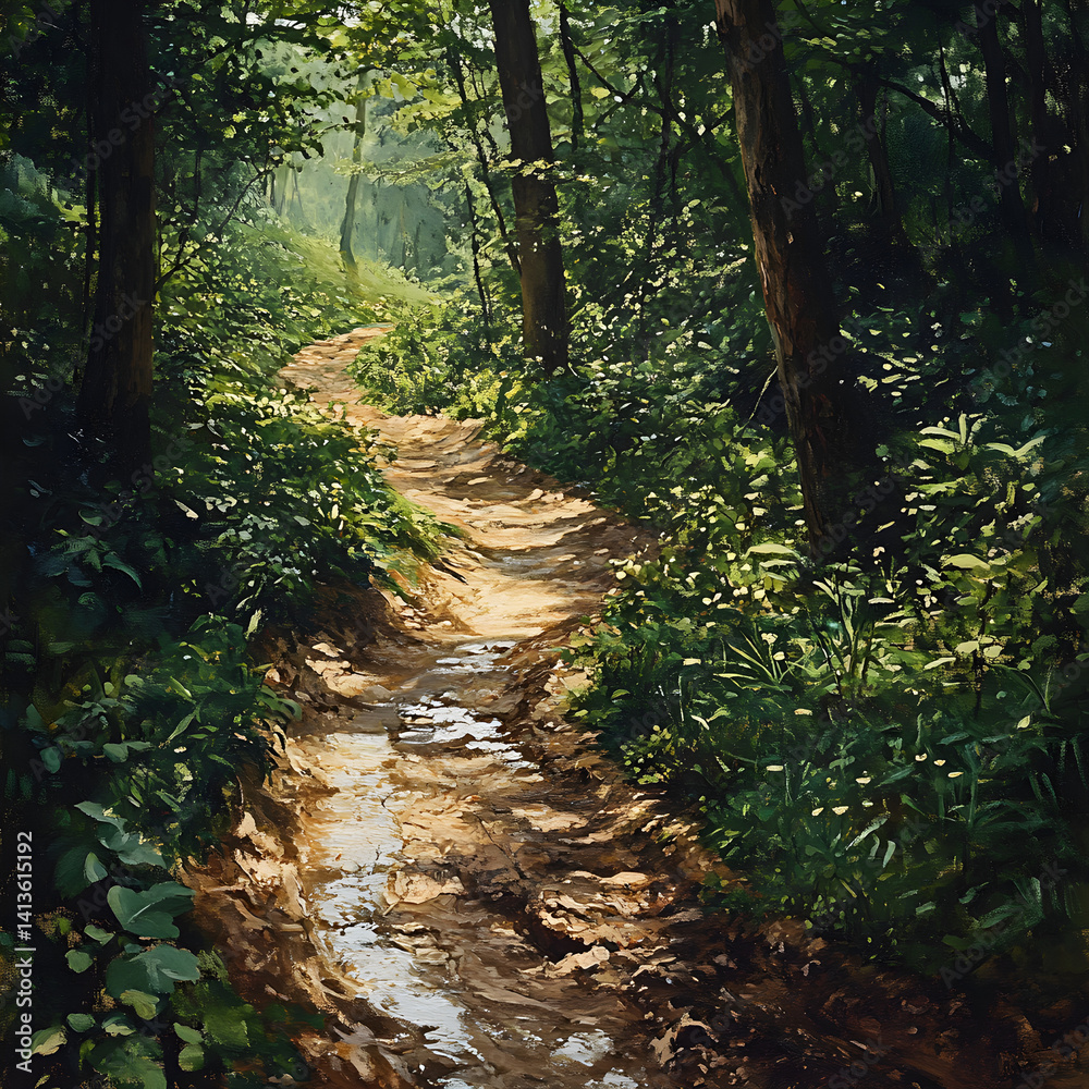 Fototapeta premium Nature's Challenge: Navigating Muddy Trails in Lush Paradise