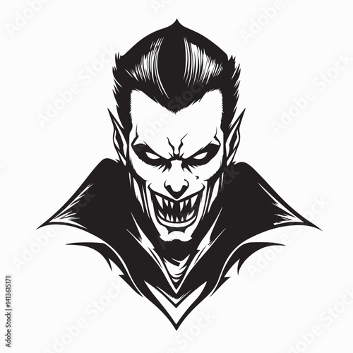 Male vampire with sharp teeth and black attire image vector isolated on white background.