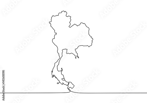 One line vector outline of Thailand map. Minimalistic continuous line drawing, modern design element for posters, prints, travel projects and presentations.
