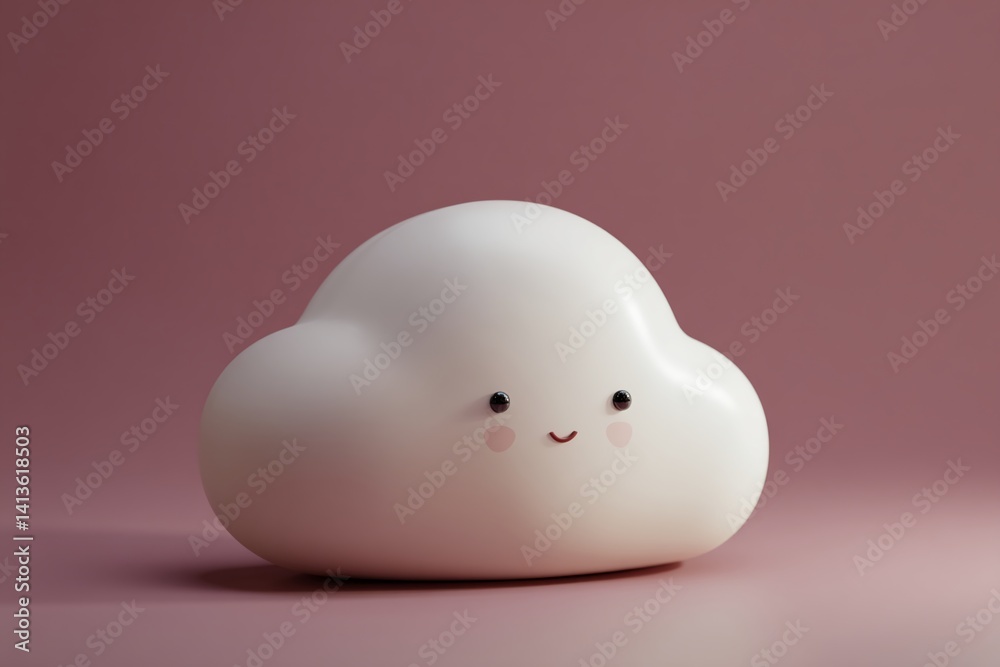 Cute smiling cloud figurine with soft pastel colors on a pink background Cute smiling cloud figurine with soft pastel colors on a pink background
