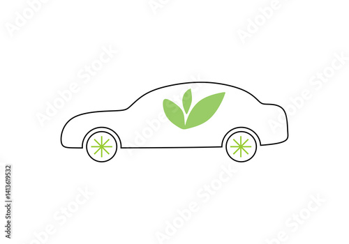 simple line illustration of an eco-friendly electric car powered by green energy