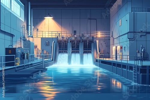 Modern Water Treatment Industrial Facility with Advanced Machinery and Efficient Pumps for Optimal Wastewater Management