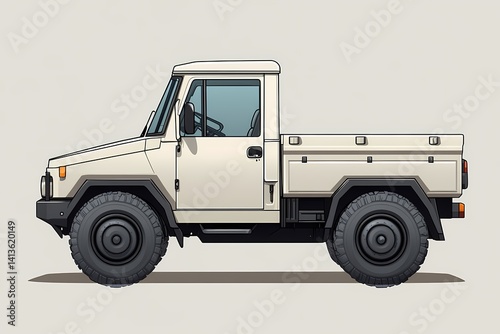 Modern White Utility Pickup Truck Illustration - Rugged Off-Road Design & Vehicle Graphics Icon