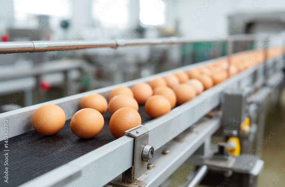 Close Up Shot of an Industrial Production Line for Eggs in a Modern Food Processing Facility