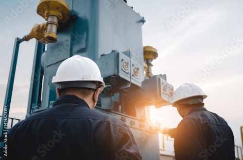 Engineers Performing Maintenance on Industrial Equipment in Cinematic Close-Up Shot